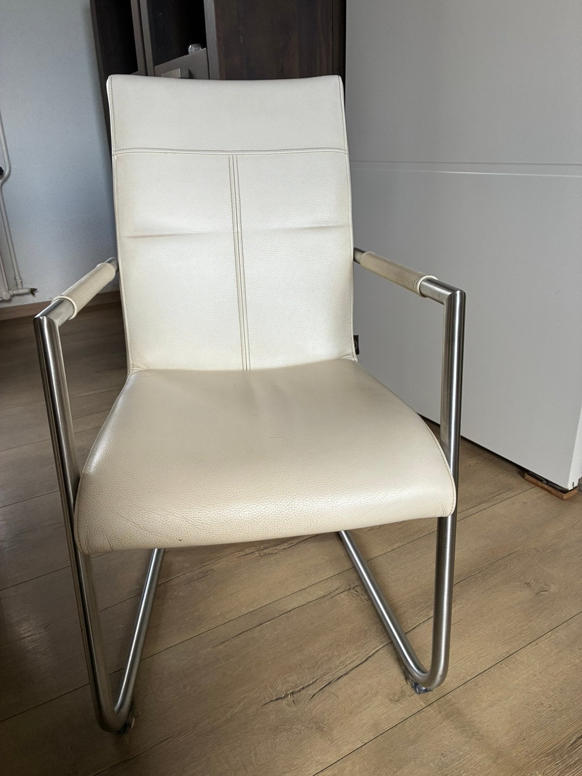 6 witte leren eetkamer stoelen., Ophalen, Gebruikt, Wit, Leer