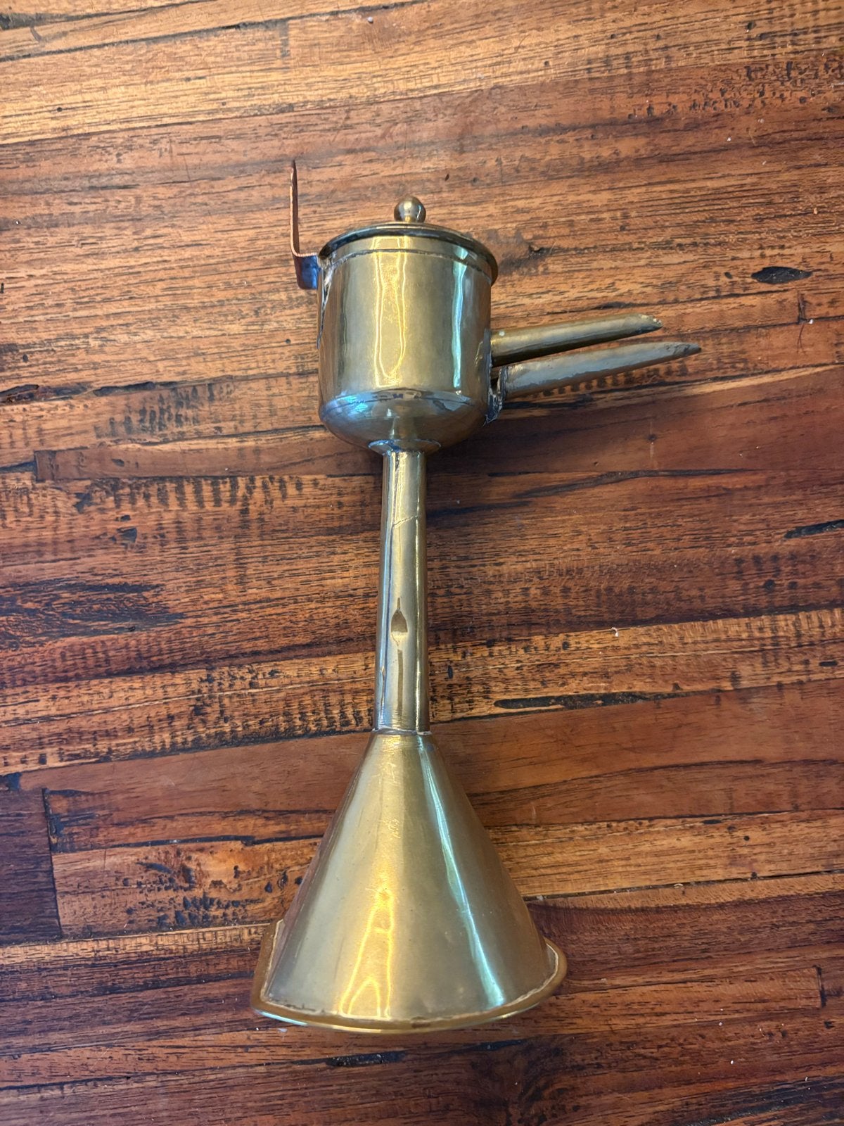 Antieke koperen olielamp - uniek verzamelobject, Ophalen of Verzenden, Koper
