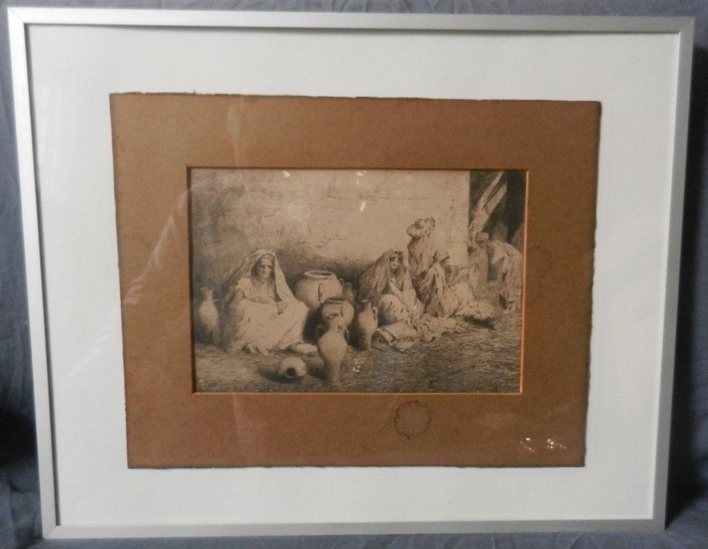 Ets Markt in Tanger Eugene Tommasi (It.) ca. 1880 hxb: 18x26, Gesigneerd, 18 cm, Dagelijks leven, Ets