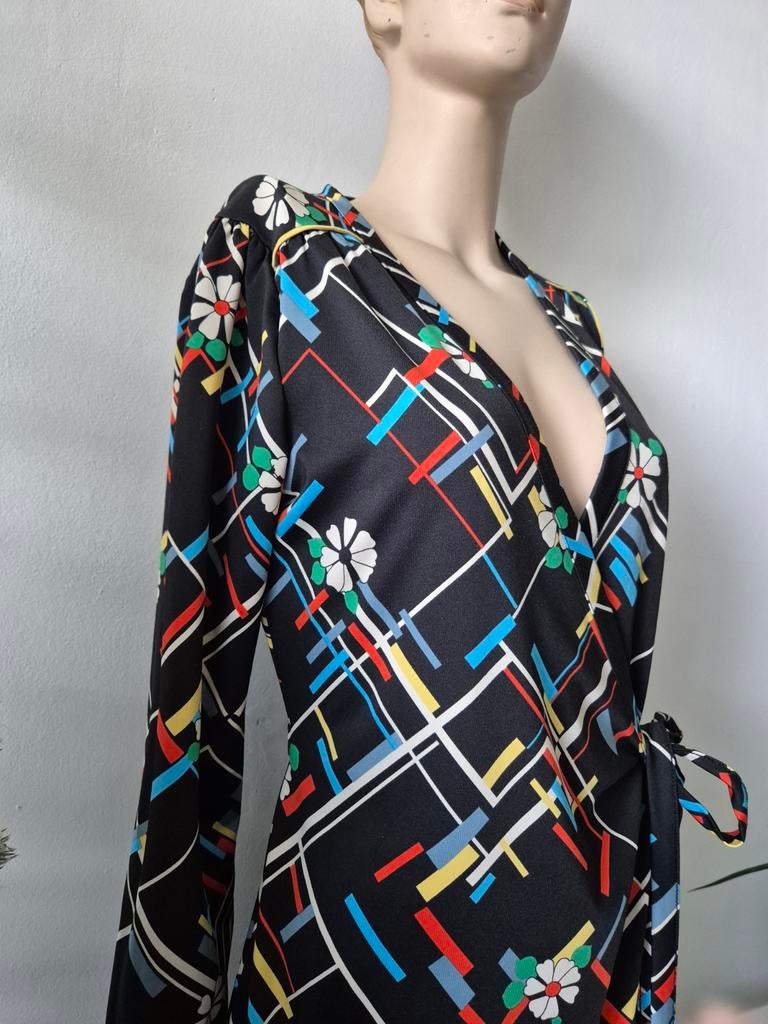 King Louie wikkeljurk retro print maat s, Zwart, Ophalen of Verzenden, Zo goed als nieuw, Knielengte