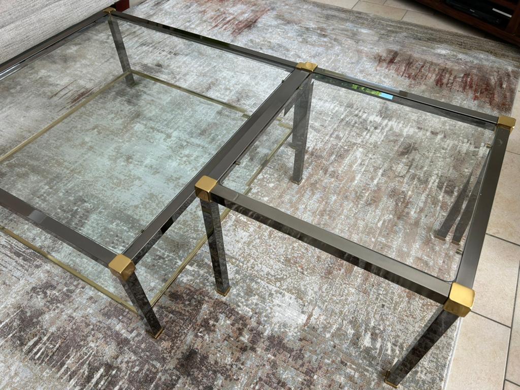 2 glazen salon tafels, Huis en Inrichting, Tafels | Salontafels, Ophalen, Gebruikt, Klassiek, Vierkant