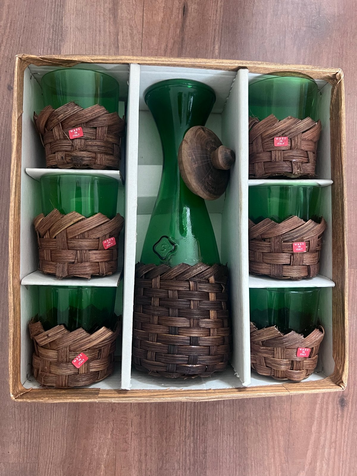 Vintage Italiaanse Karaf en Glazen Set - Groen Glas, Antiek en Kunst, Ophalen of Verzenden