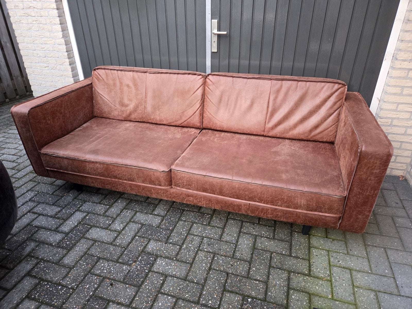 cognac kleur bank, bankstel leer, lederen bank, Huis en Inrichting, Ophalen, 75 tot 100 cm, Leer, 200 tot 250 cm