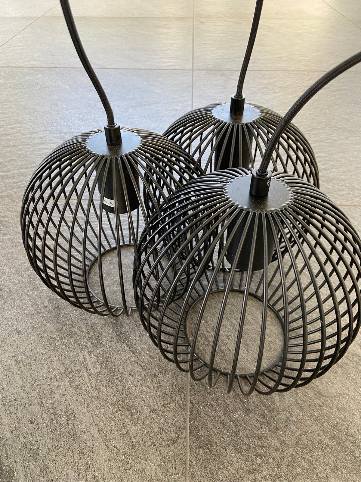 set van 3 zwarte metalen draadlampen hanglamp modern design, Ophalen of Verzenden, Zo goed als nieuw, Metaal, Minder dan 50 cm