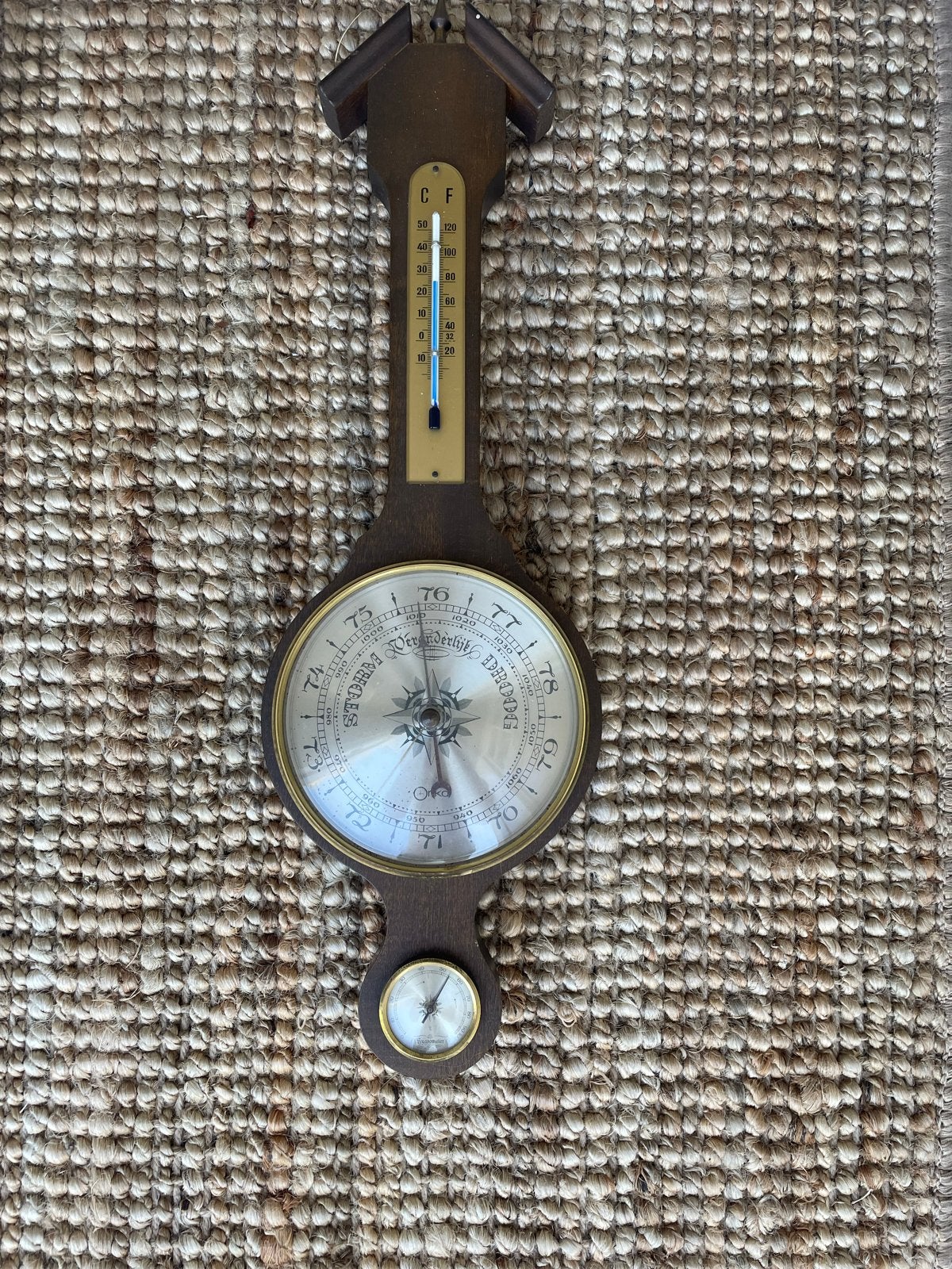 Antiek Weerstation met Barometer, Thermometer en Hygrometer, Ophalen of Verzenden, Gebruikt, Weerstation