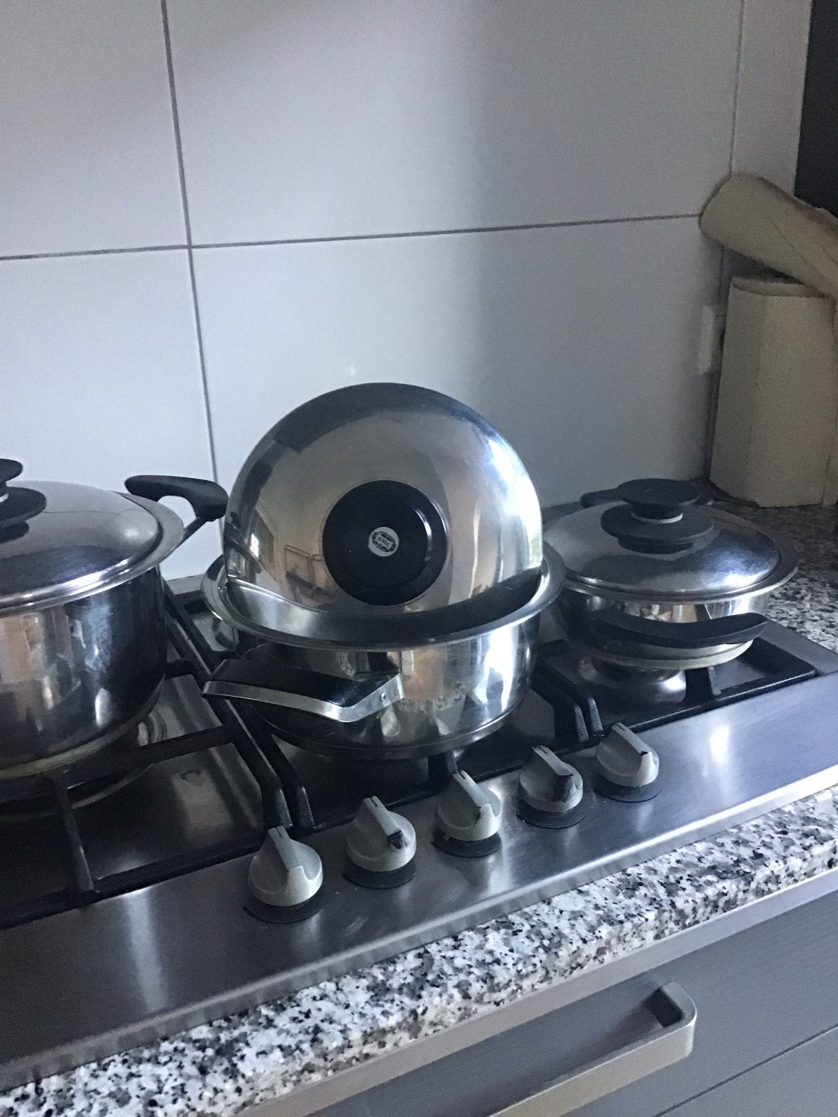 AMC Pannenset - 3, 2.3 en 1 Liter met kookboek, Ophalen, Gebruikt, Met deksel, Pannenset