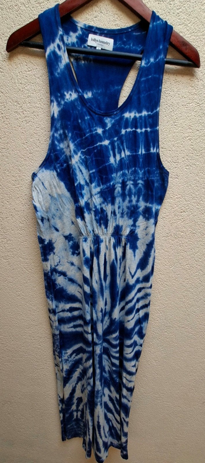 Blauwe tie-dye maxi jurk, maat M, Maat 38/40 (M), Overige typen, Blauw, Zo goed als nieuw
