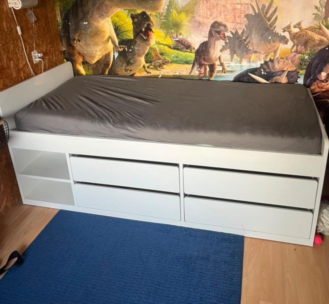 IKEA Släkt bed met 4 lades en opbergruimte, Ophalen, 90 cm, Eenpersoons, Wit