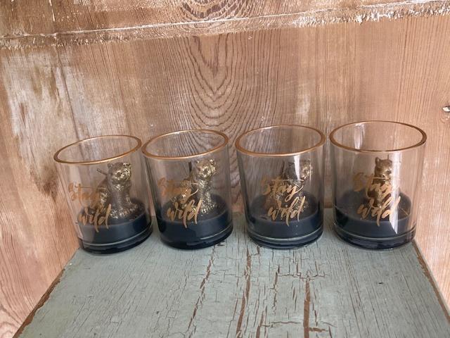4 x kaars in glaasje. Cheetah / luipaard van goud. NIEUW., Ophalen, Overige materialen, Overige kleuren, Nieuw