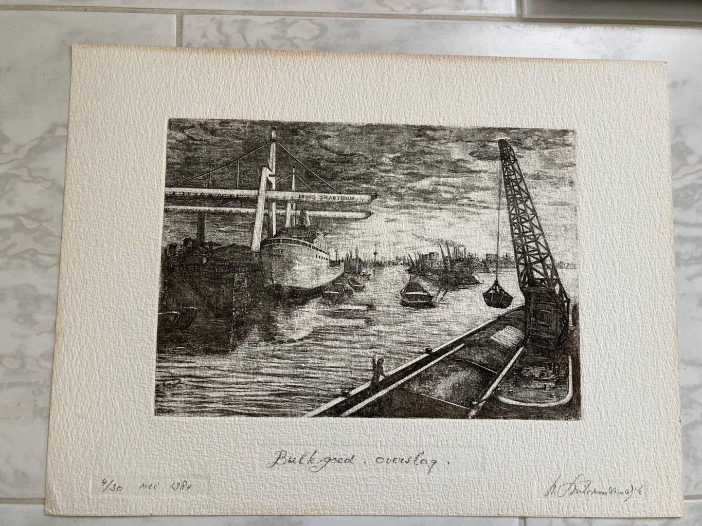Frans Swarttouw, Bulkgoed-overslag, 1984, 4/30, 27x20cm.Mooi, Antiek en Kunst, 1950 - 1999, Ophalen of Verzenden, Landschap, 20 cm
