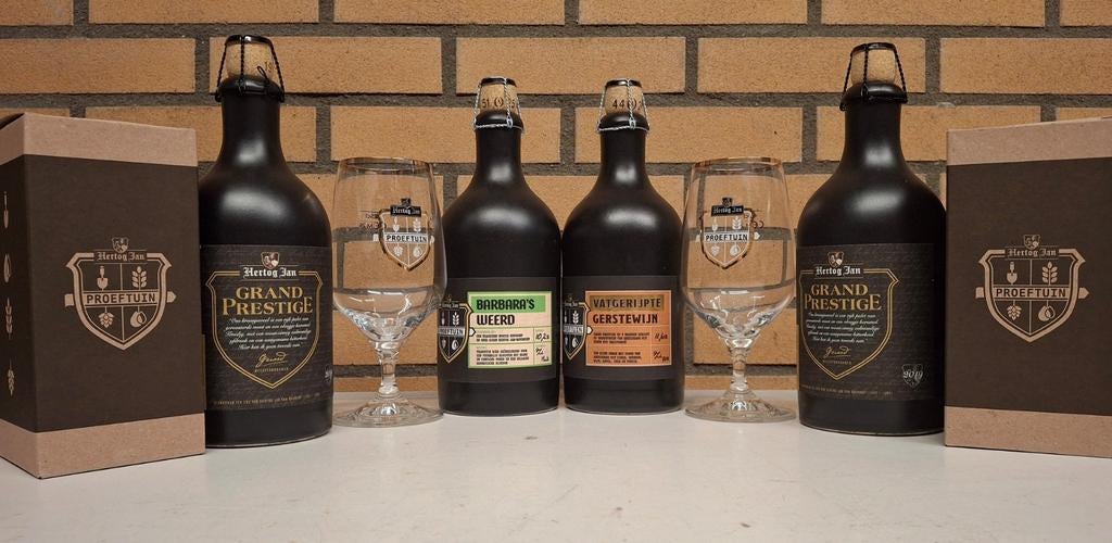 Hertog Jan collectie Proeftuin+Grand Prestige+2 glazen set 2, Verzamelen, Biermerken, Ophalen of Verzenden, Nieuw, Flesje(s), Hertog Jan