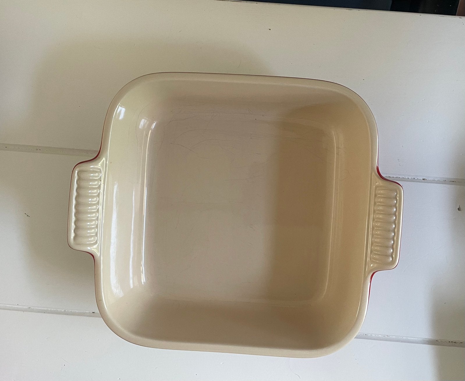 Le Creuset vierkante ovenschaal, kersenrood, Ophalen, Zo goed als nieuw