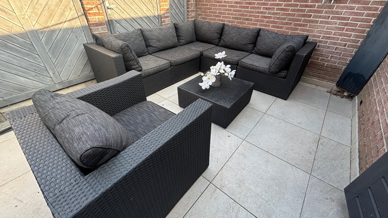 Loungeset tuinset wicker antraciet + stoel, Ophalen, Gebruikt, Eettafel, Loungeset