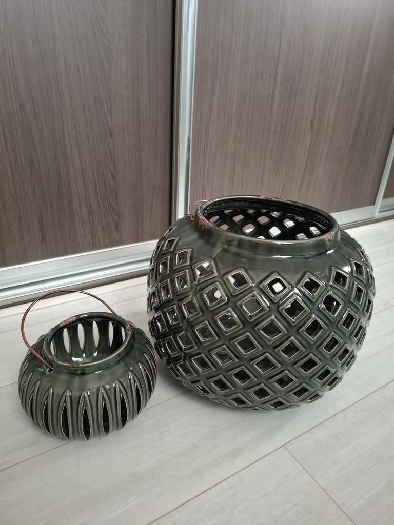 Riverdale  donkergroene windlicht set 33cm en 24 cm, Huis en Inrichting, Woonaccessoires | Kandelaars en Kaarsen, Ophalen, Overige materialen