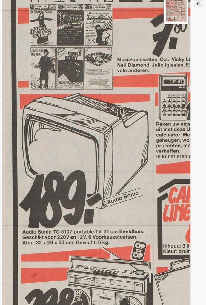Vintage Gaming TV Audio Sonic TC3107 - retro Televisie, Ophalen, Gebruikt, Minder dan 40 cm, Overige merken