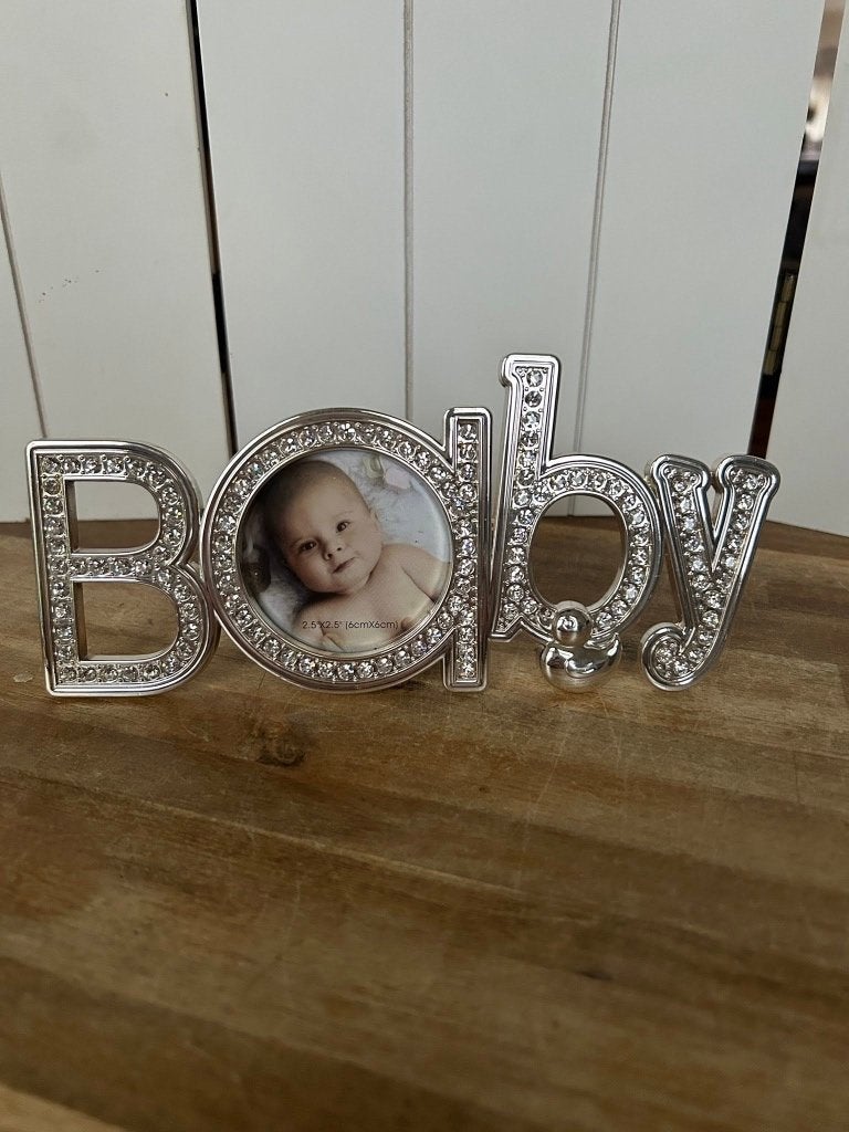 Zilverkleurige BABY fotolijst met strass steentjes, Ophalen of Verzenden, Zo goed als nieuw, Kraamcadeau