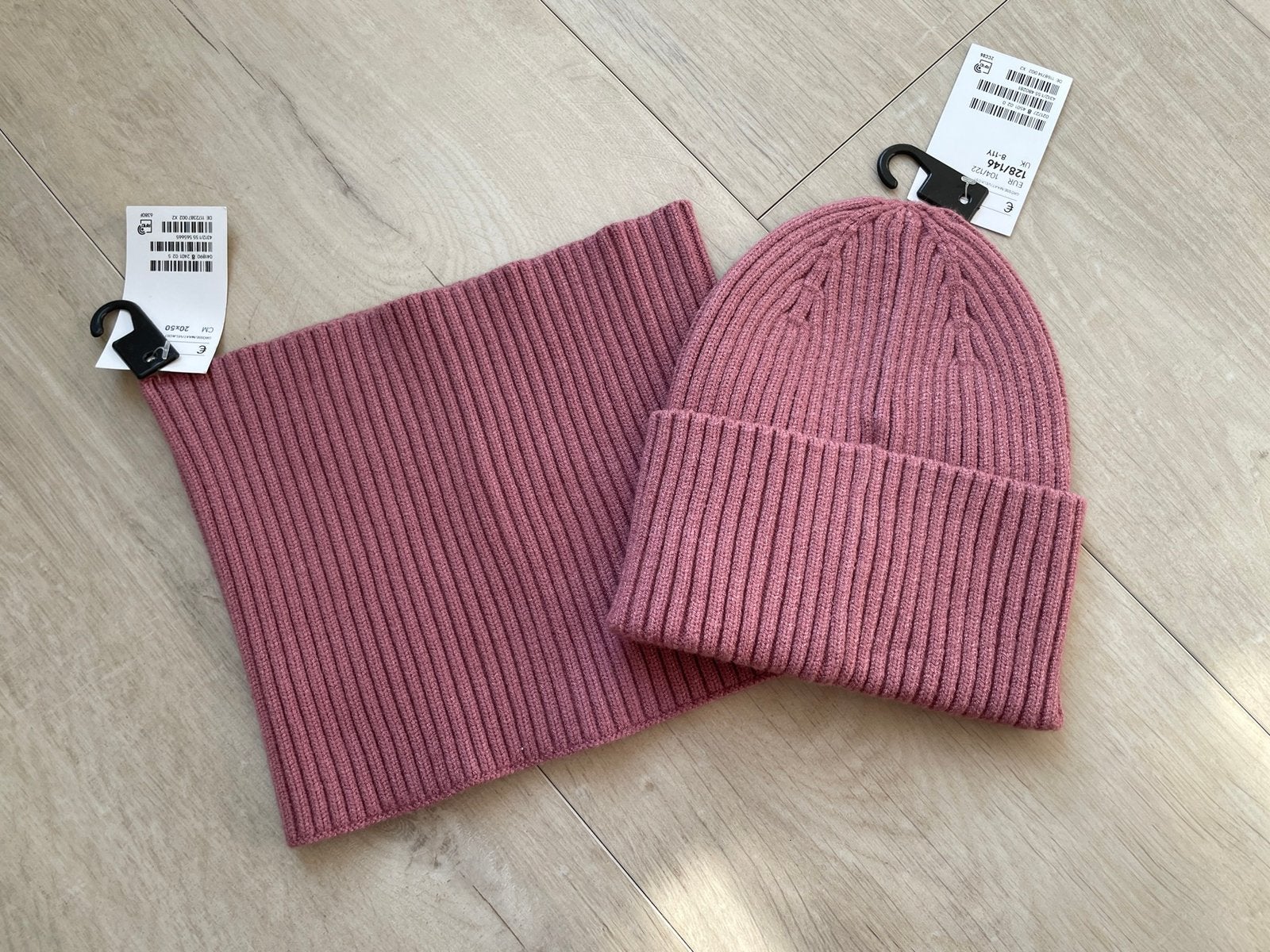 H&M set muts en sjaal oudroze - maat 128/146 - nieuw, 134 t/m 140, Nieuw, Ophalen of Verzenden, Meisje
