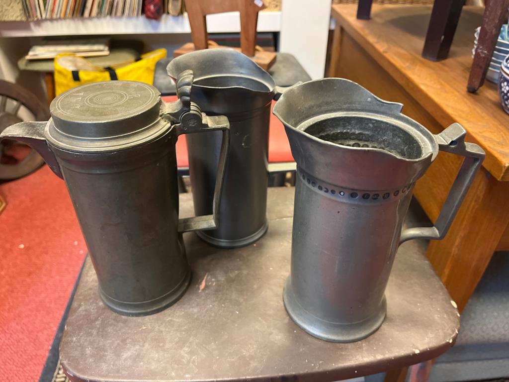 Set van 3 antieke tinnen kannen - 1 liter, Antiek en Kunst, Antiek | Tin, Ophalen