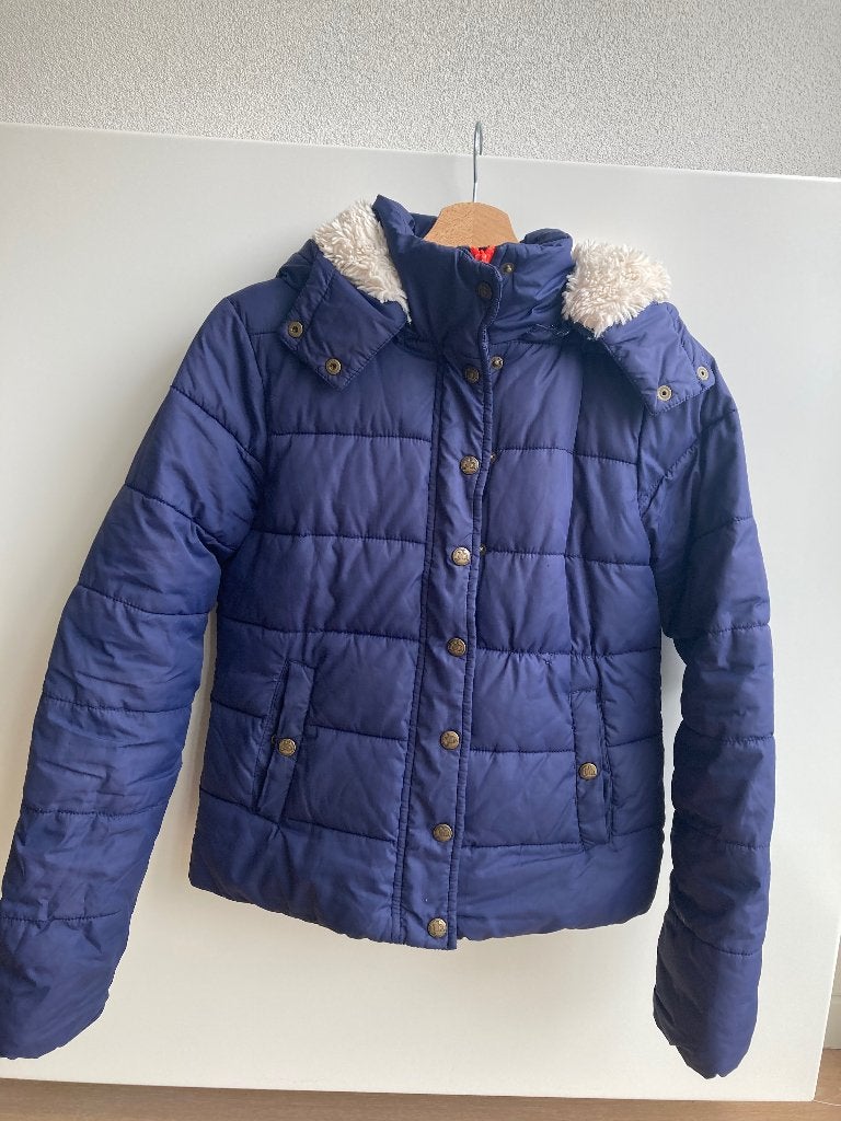 Blauwe winter jas van JohnnieB. mt. 152/158, Kinderen en Baby's, Gebruikt, JohnnieB., Meisje, Ophalen of Verzenden