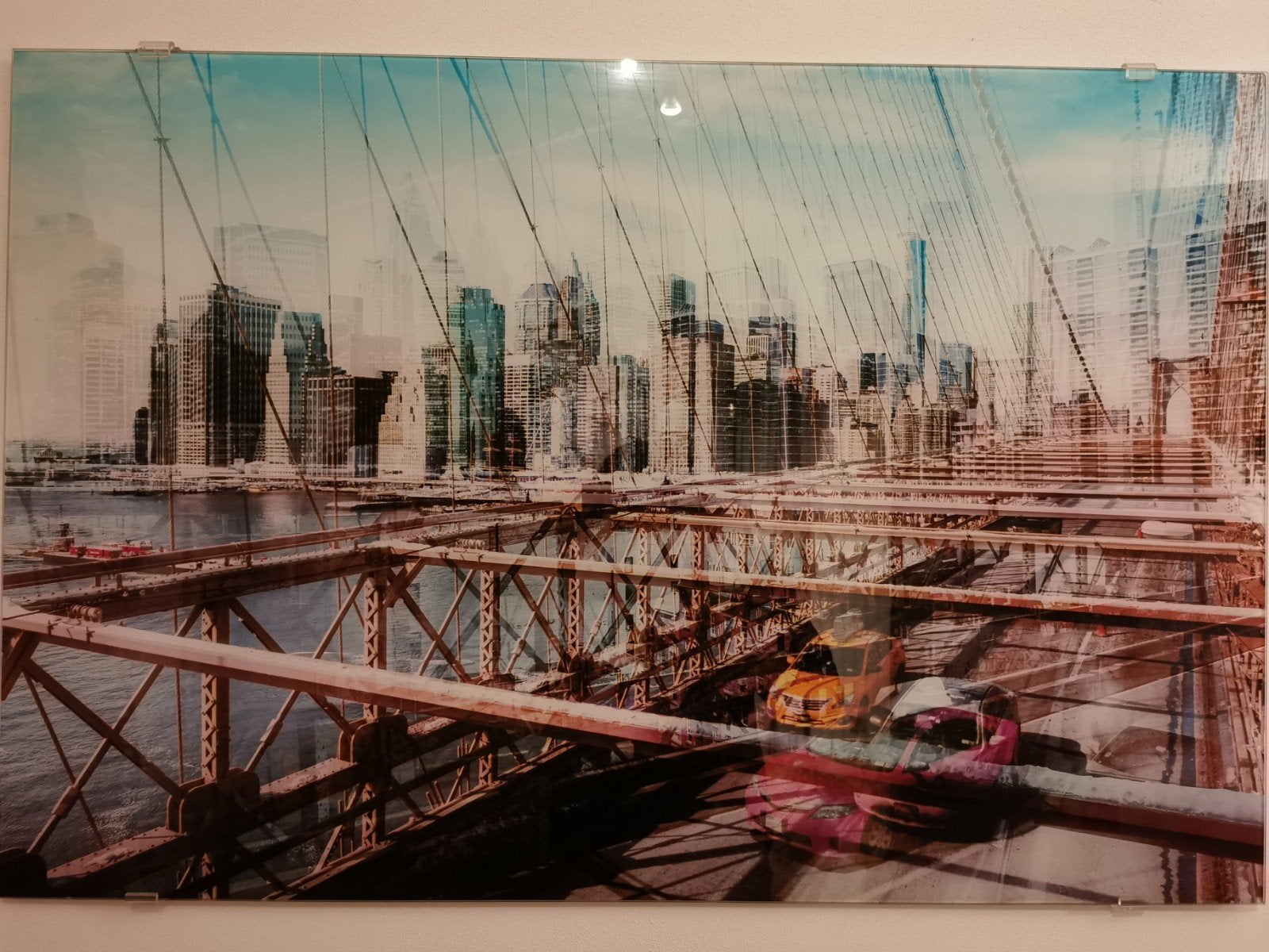 Glazen schilderij New York Brooklyn Bridge, 50 – 75, Oorspronkelijke maker, Overige typen, Ophalen of Verzenden
