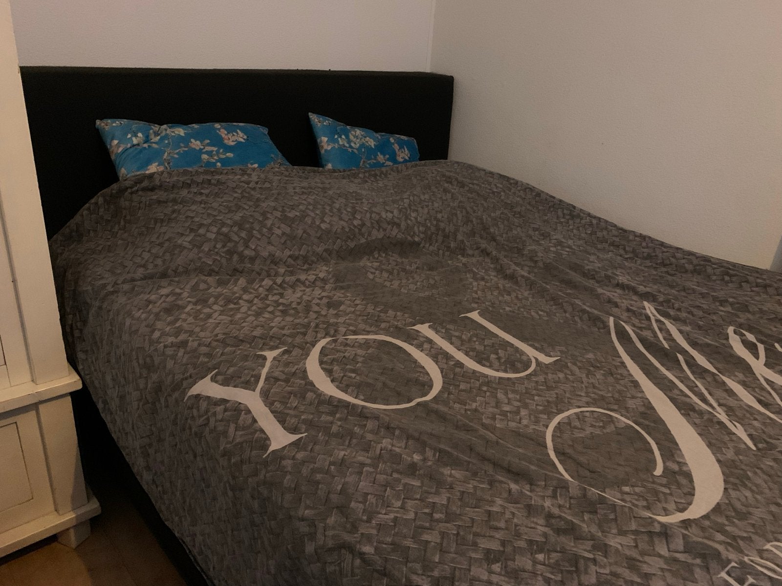 Tweepersoonsboxspring met matras (140x200 cm), Ophalen, Gebruikt, Zwart, Tweepersoons