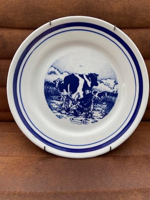 Vintage Wandbord Delftsblauw "de koemelker" van Vego, Ophalen of Verzenden