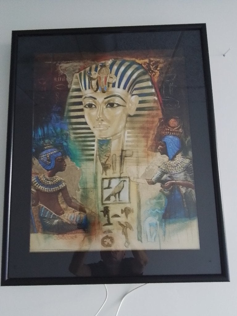Mooie afbeelding van Farao Toetanchamon in zwarte lijst., Ophalen, Gebruikt, Foto of Poster, 75 – 100