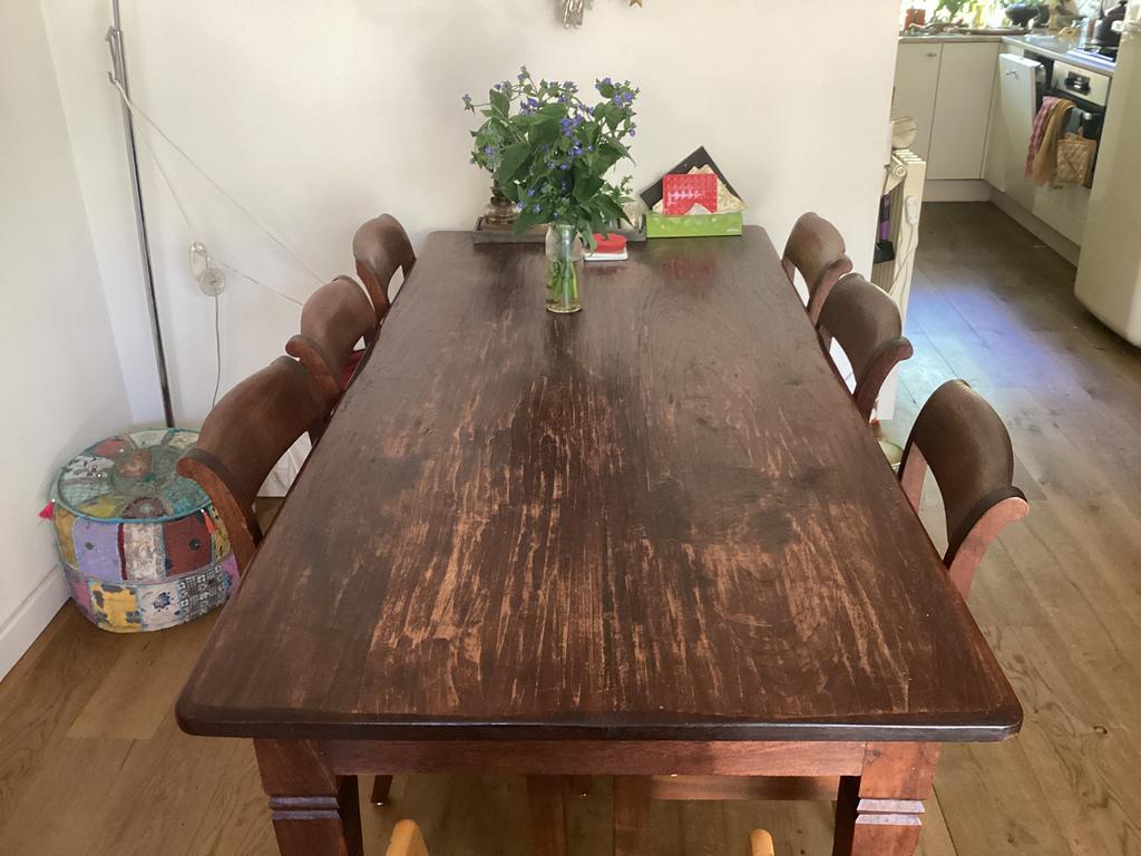 Eettafel met 6 stoelen, Ophalen, Gebruikt, Robuust, 4 tot 6 stoelen