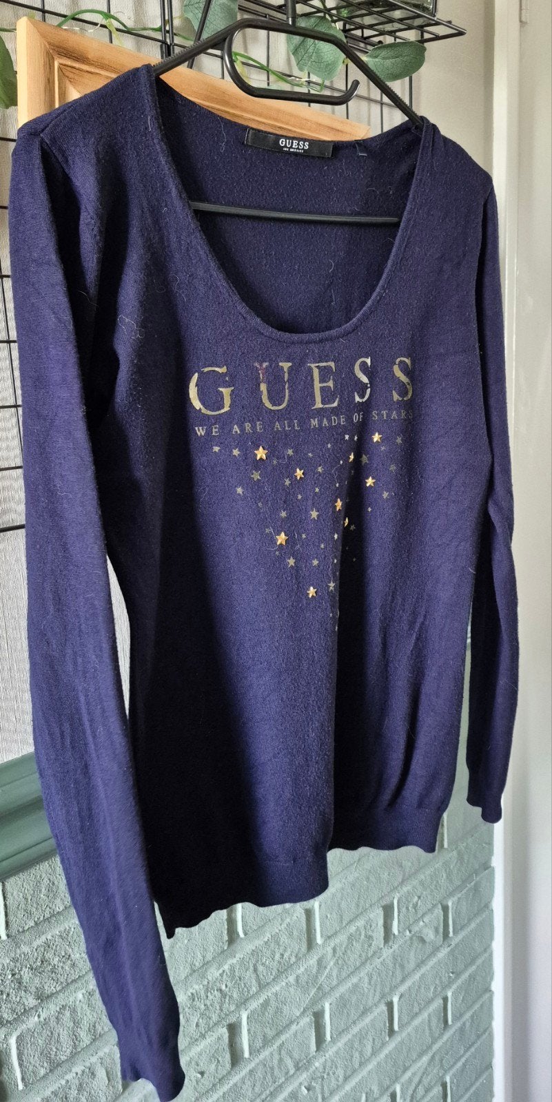 Guess donkerblauwe dunne trui met sterrenprint - Maat M, Maat 38/40 (M), Guess, Blauw, Ophalen of Verzenden