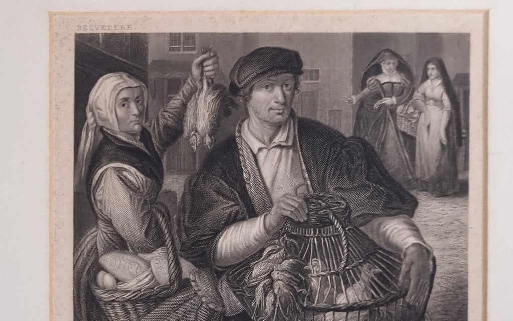 Staalgravure The Game Dealer naar Pieter Aertsen, Ophalen, Dagelijks leven, 1800 - 1899, Gravure