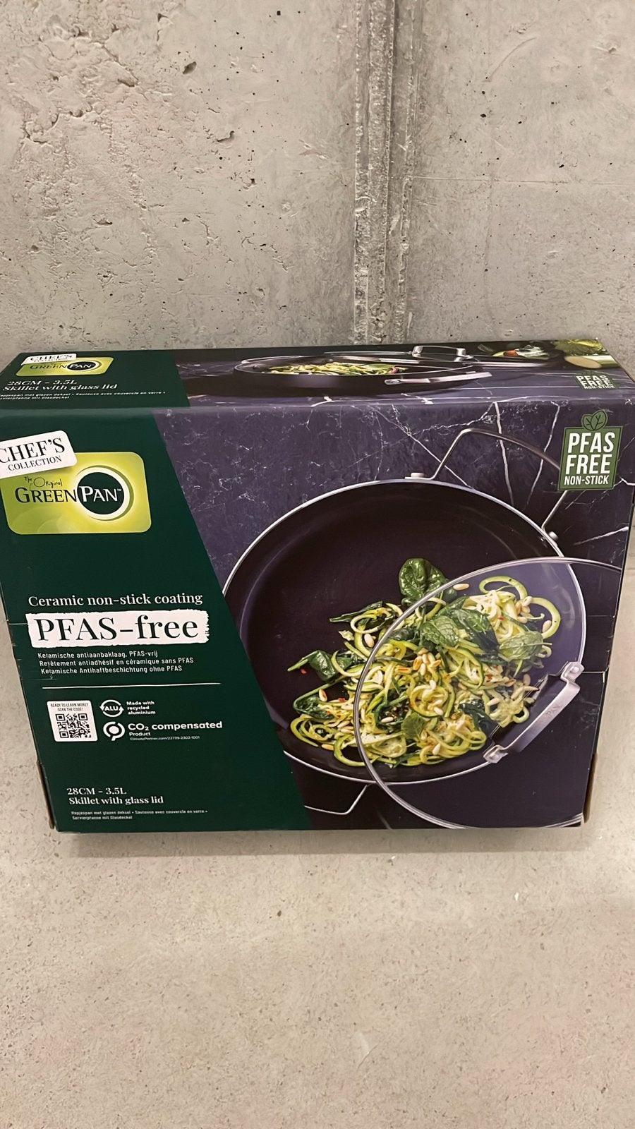Nieuwe GreenPan Koekenpan 28cm met glazen deksel PFAS-vrij, Huis en Inrichting, Keuken | Potten en Pannen, Ophalen of Verzenden