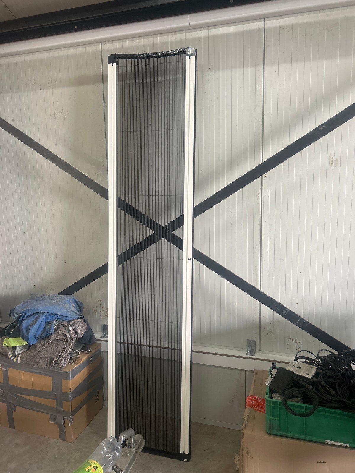 Dubbele Hordeur plissé - zwart gaas, wit frame, 100 tot 120 cm, Kunststof, 215 cm of meer, Hordeur