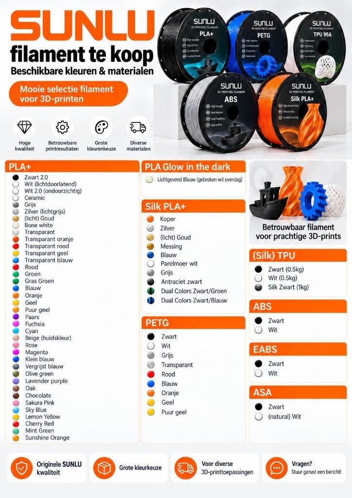 Sunlu Filament in veel kleuren!, Computers en Software, Ophalen of Verzenden, Nieuw, Filamentrollen