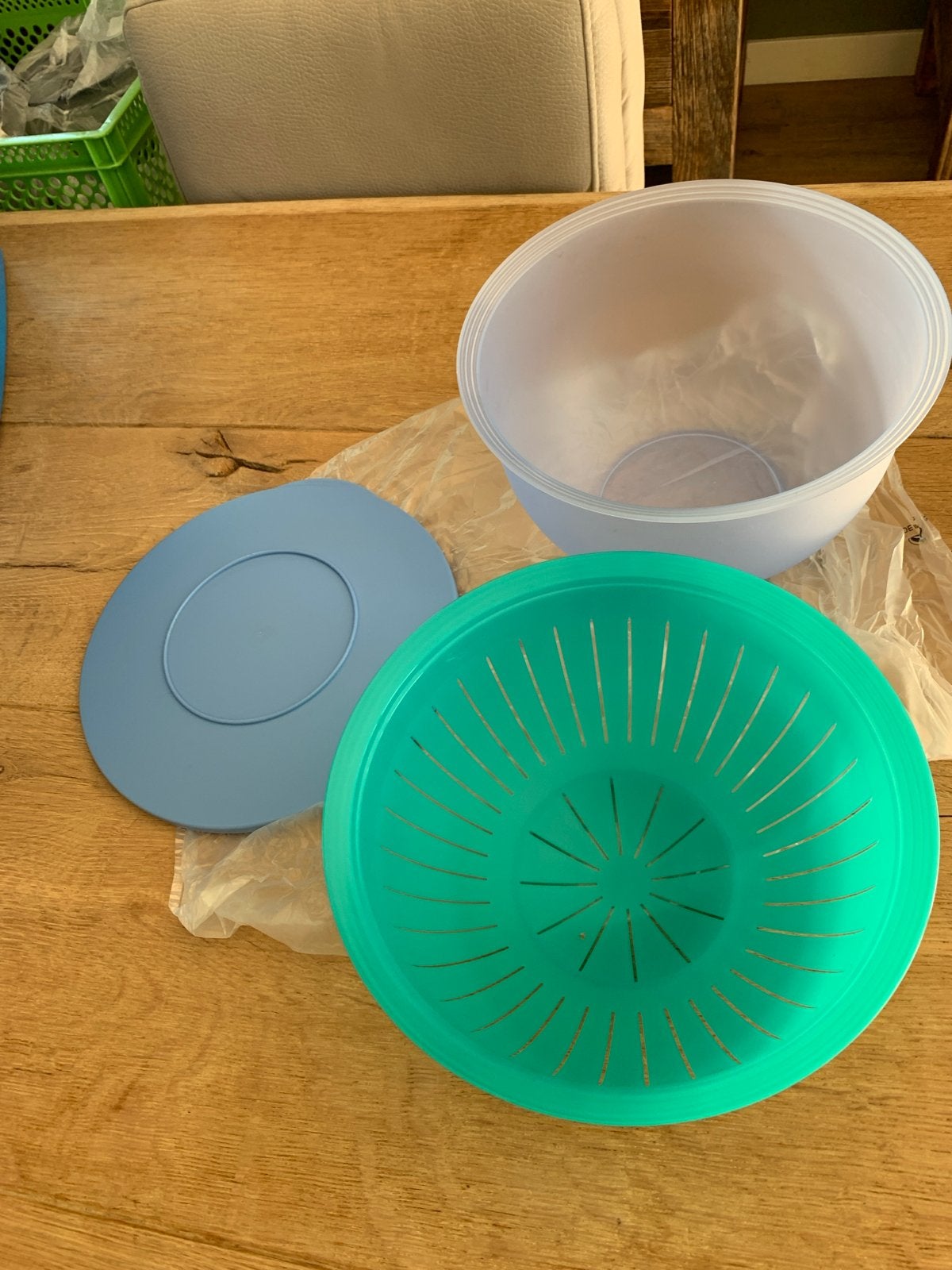 Tupperware Trendykom met vergiet - 4.3L, Tupperware, Blauw, Nieuw, Luchtdicht