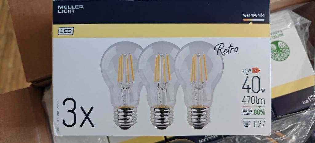 Muller Licht LED Lamp E27 Retro - 3 stuks, Ophalen, Zo goed als nieuw, E27 (groot), Led-lamp