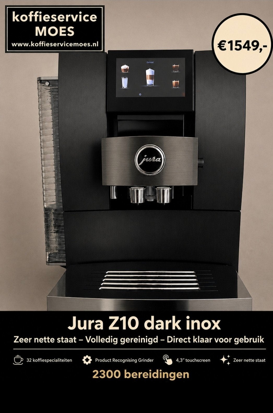 Jura Z10 Dark Inox 2300 bereidingen €1549,-, 10 kopjes of meer, Koffiemachine, Zo goed als nieuw, Koffiebonen