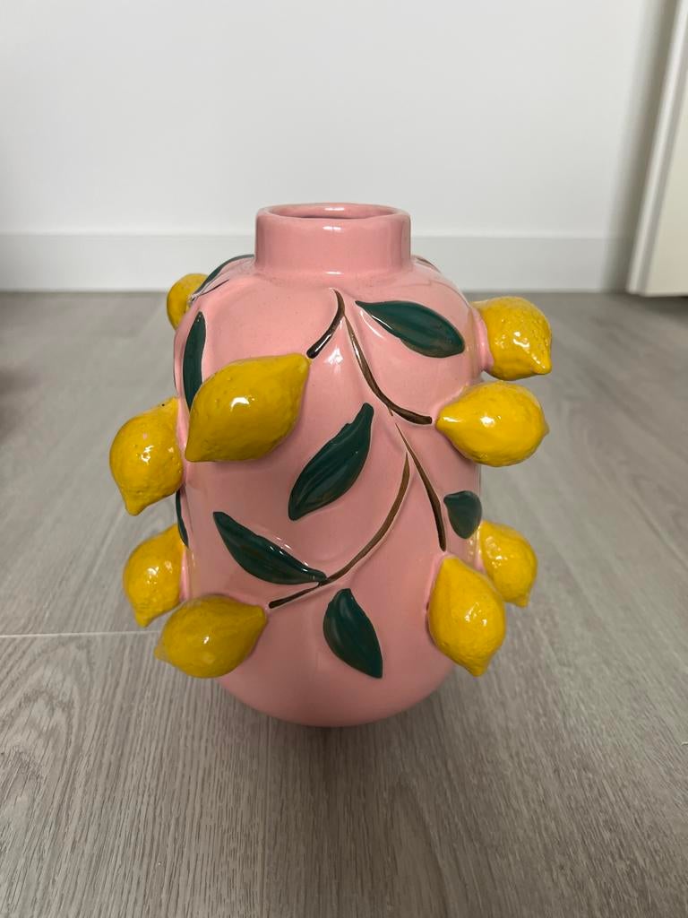 Roze vaas met citroenen, Ophalen, Overige kleuren, Nieuw, Glas