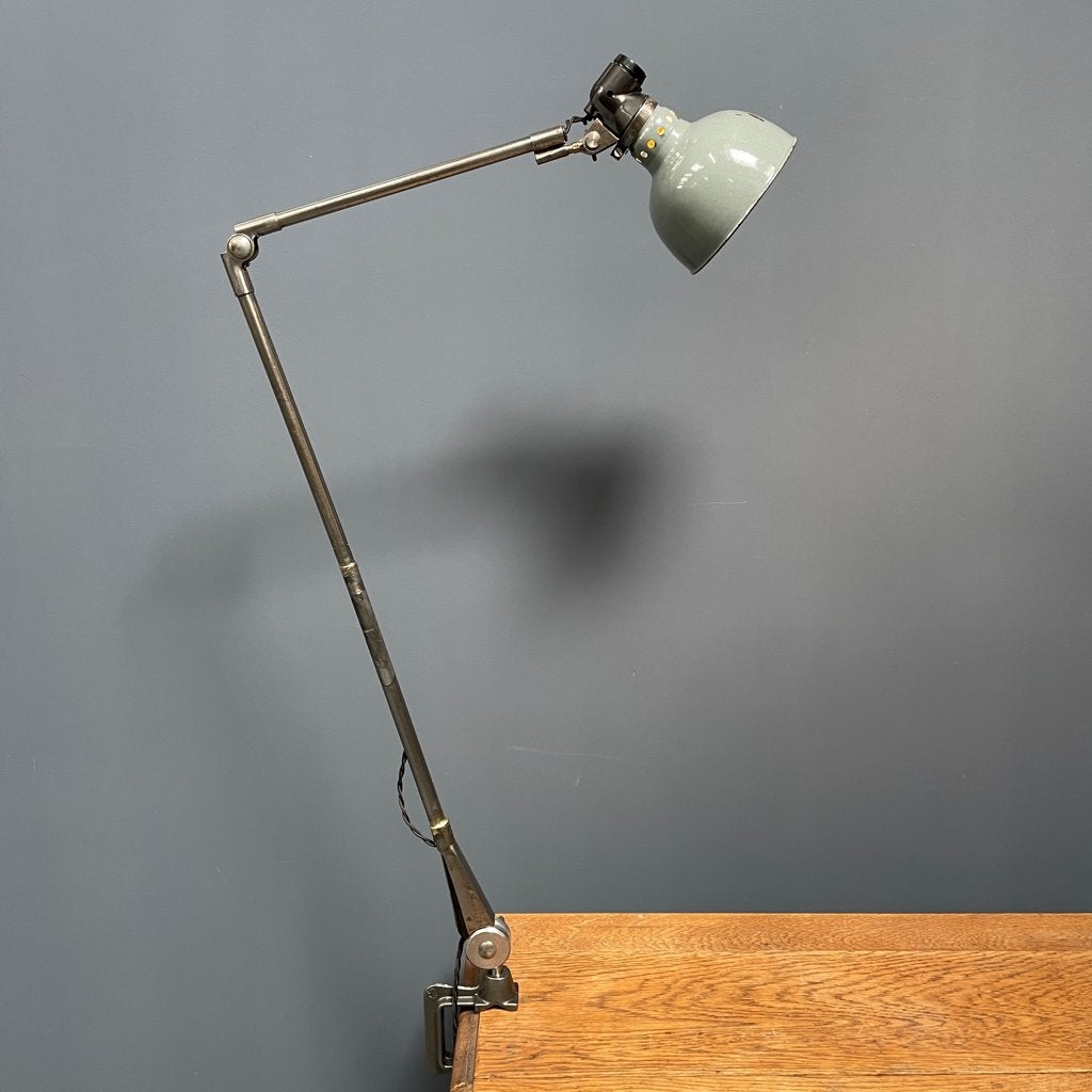 Grote oude gepolijste Rademacher klemlamp tafellamp emaille, Ophalen of Verzenden
