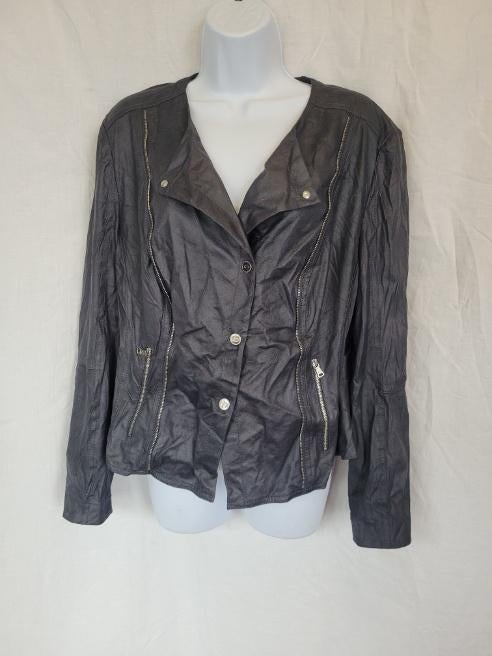 Stoer donkergrijs nep leren jack mt 44 merk Gerry Weber, ., Maat 42/44 (L), Ophalen of Verzenden, Zo goed als nieuw