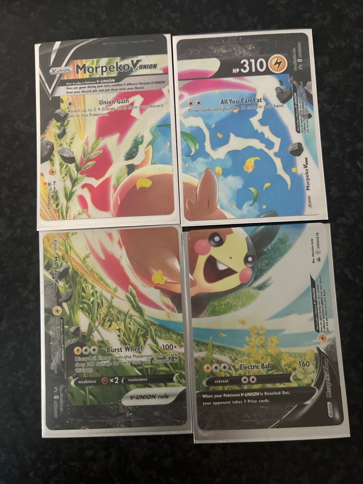 Morpeko V-UNION Pokémon kaart (4 kaarten), Hobby en Vrije tijd, Verzamelkaartspellen | Pokémon, Ophalen, Zo goed als nieuw, Meerdere kaarten