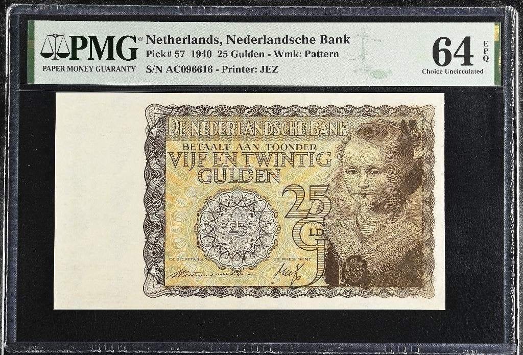 UNC biljet 25 gulden 1940, Prinsesje 1 | PMG 64 EPQ, Postzegels en Munten, Ophalen of Verzenden, 25 gulden