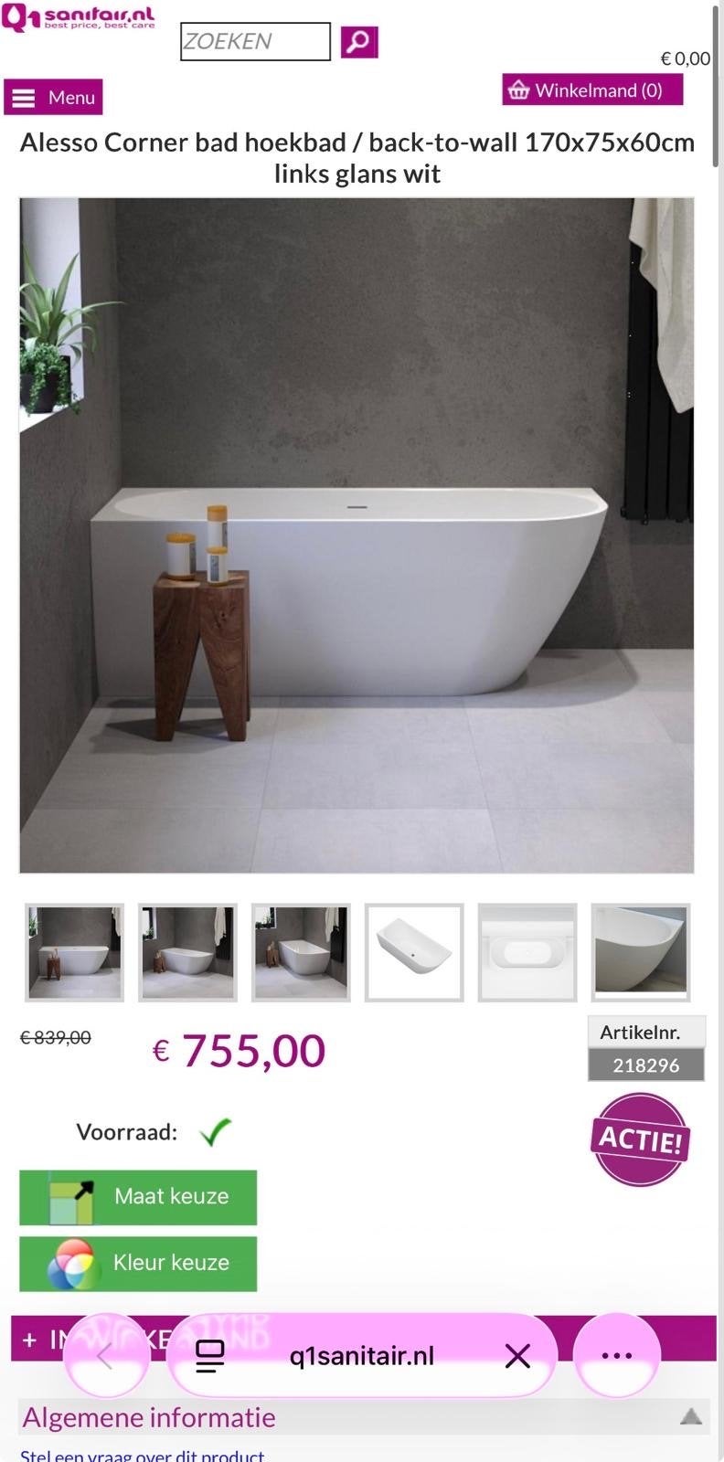 Alesso Corner bad hoekbad / back-to-wall 170x75x60cm, Ophalen, Nieuw, Bad