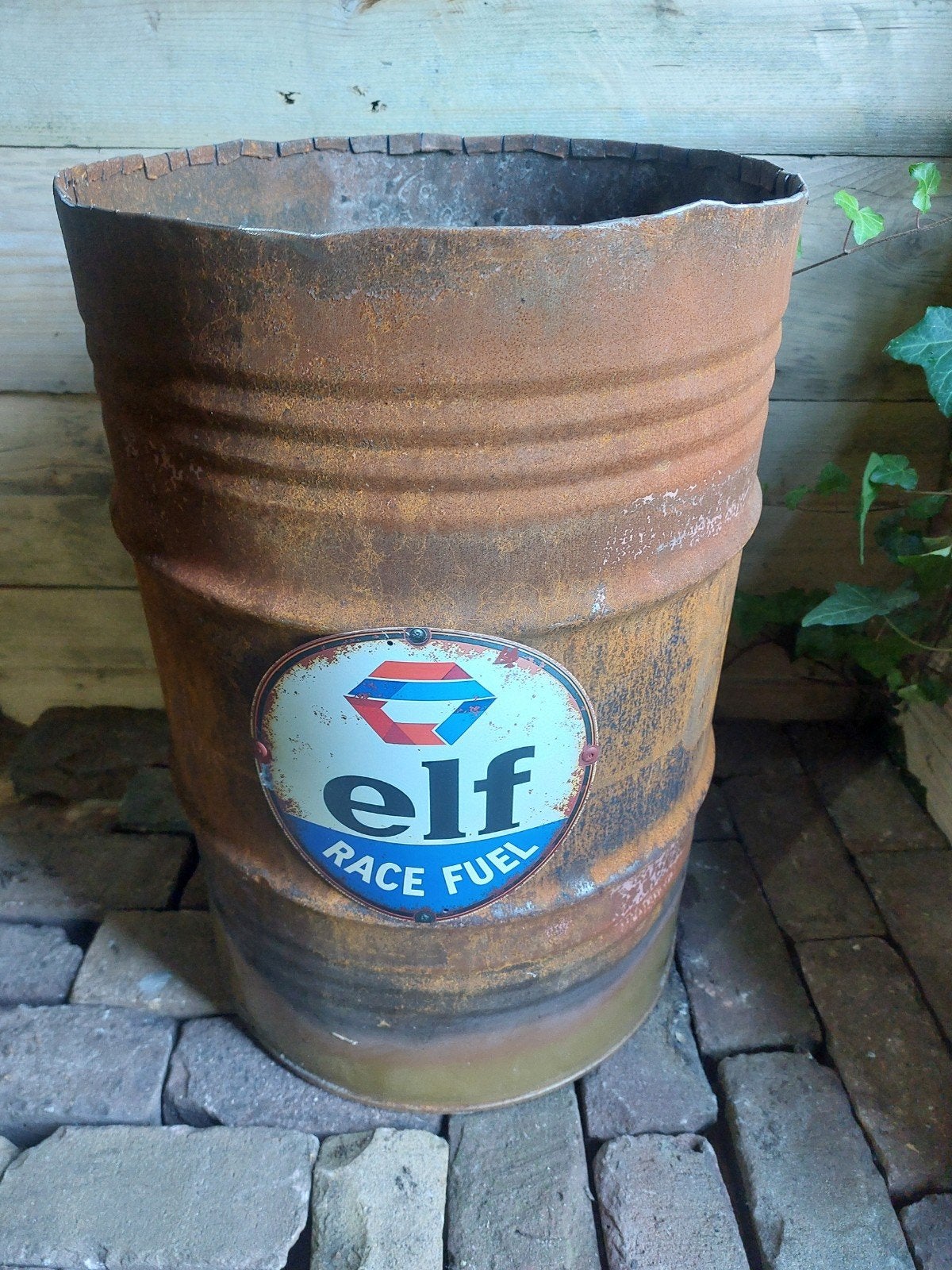 Vintage Elf Race Fuel olievat - Decoratief en robuust, Antiek en Kunst, Ophalen of Verzenden