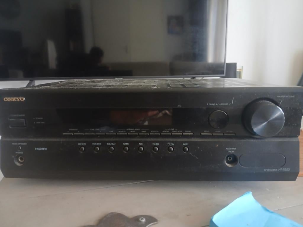 Onkyo receiver + subwoofer, 2 speakers en afstandsbediening, Audio, Tv en Foto, Ophalen of Verzenden, 120 watt of meer, Onkyo