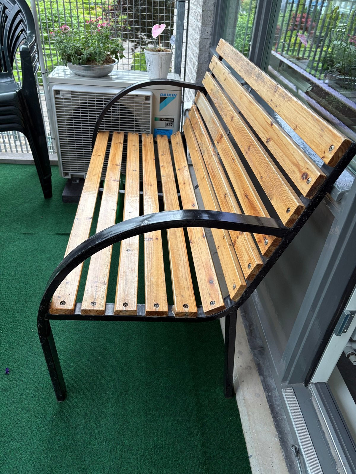 balkon bankje, .Afmeting van120 cm bij 83 cm, Tuin en Terras, Ophalen, Gebruikt, Hout