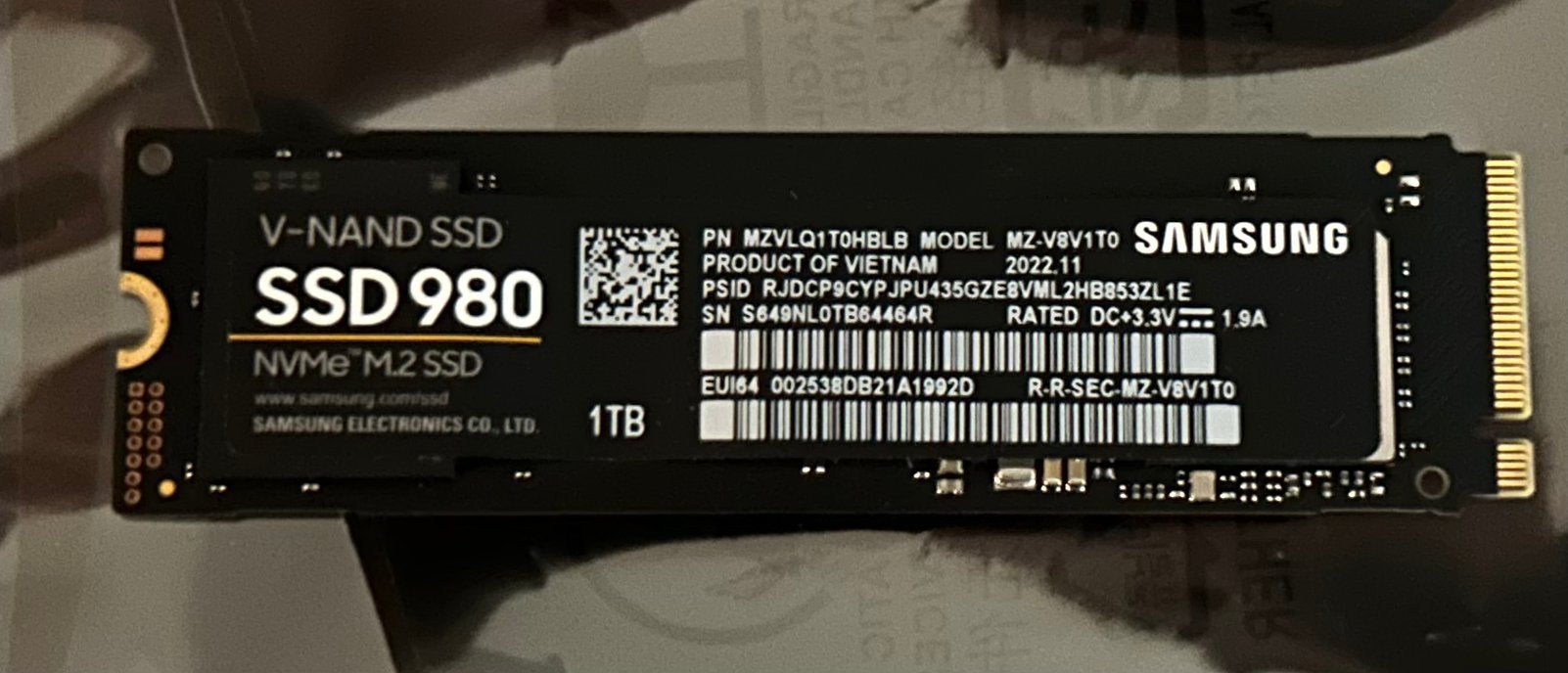 Samsung 980 NVMe met 1TB opslag (Health 99%), Ophalen of Verzenden, Zo goed als nieuw, 1TB, Western Digital (WD)