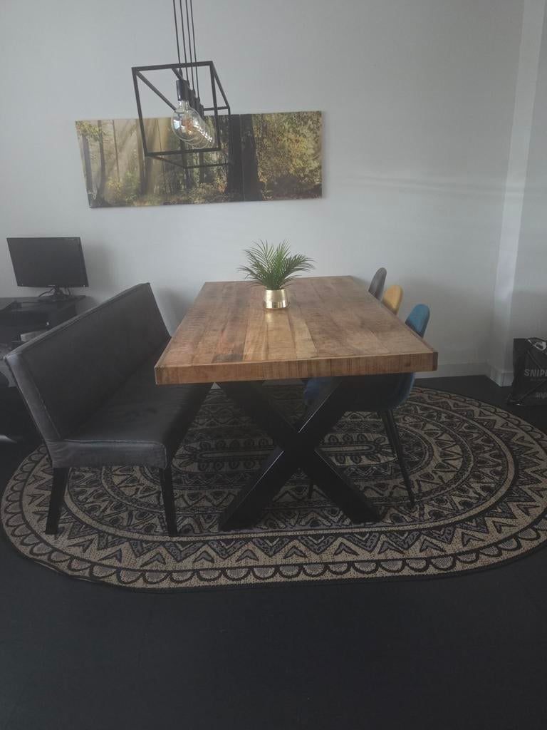 Eetbank Rodeo met 3 stoelen goed in staat, Gebruikt, Industrieel, Modern, Ophalen of Verzenden, Vijf personen of meer