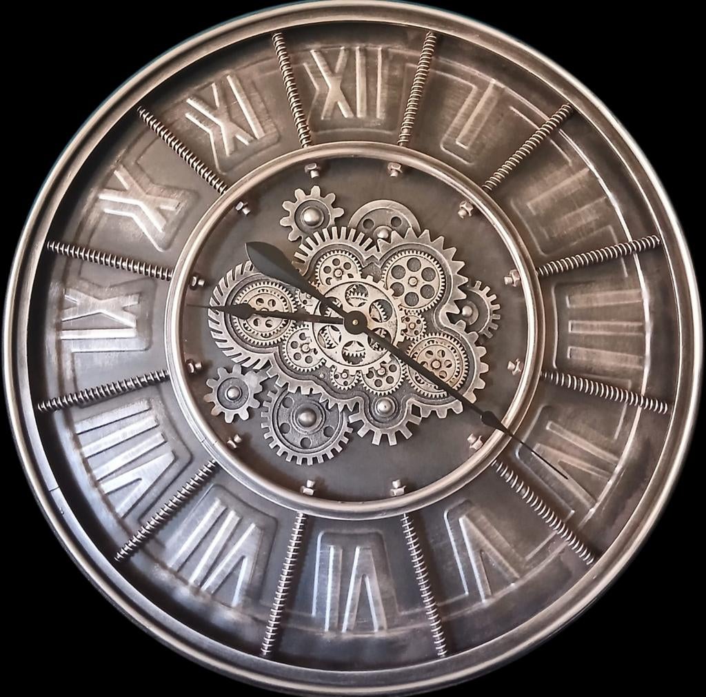 Grote Industriële Wandklok met Tandwielen - Steampunk Stijl, Ophalen of Verzenden