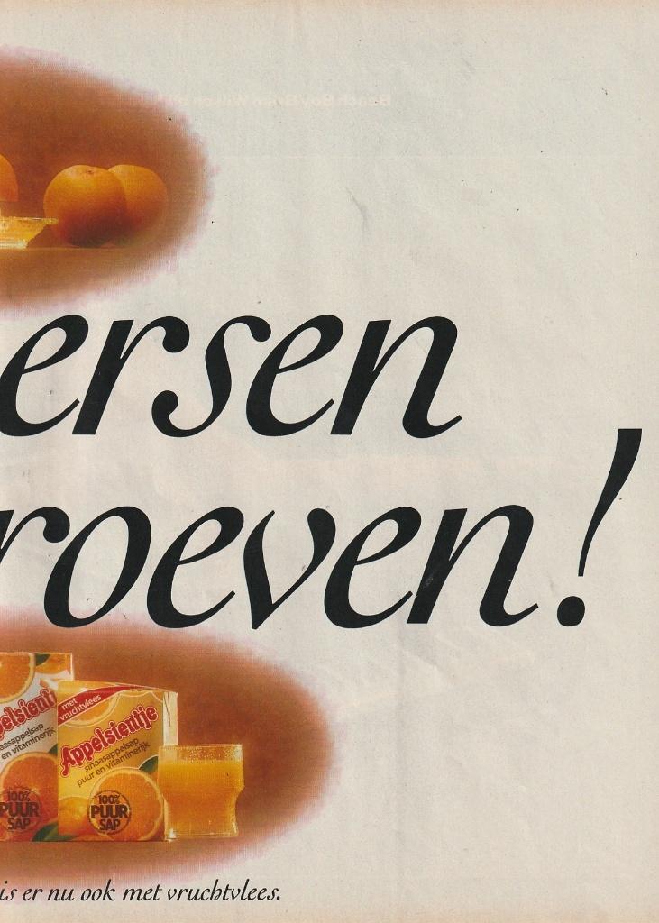 Retro reclame 1988 Riedel Appelsientje frisdrank niet persen, Verzamelen, Retro, Verzenden, Overige typen