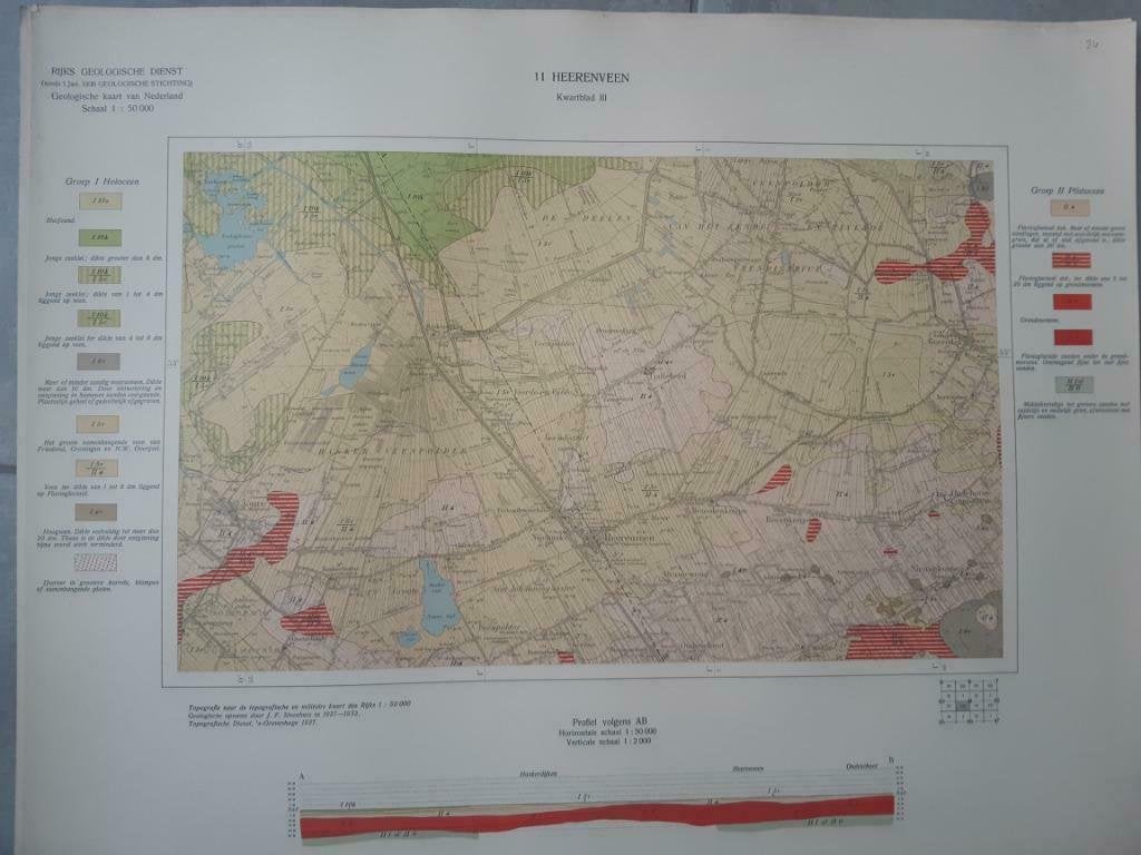24 / Geografische kaart 11. Heerenveen met oa Oranjewoud, Boeken, Ophalen of Verzenden, 1800 tot 2000, Nederland, Landkaart
